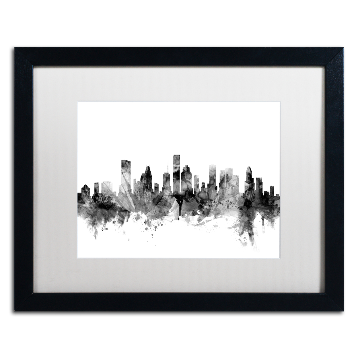Michael Tompsett 'Houston Texas Skyline B&W' Black Wooden Framed Art 18 X 22 Inches