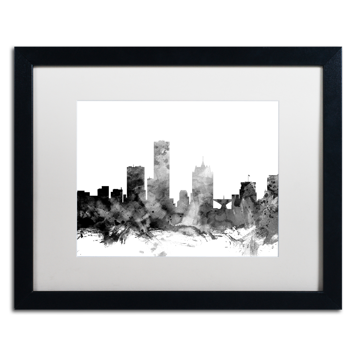 Michael Tompsett 'Milwaukee WI Skyline B&W' Black Wooden Framed Art 18 X 22 Inches