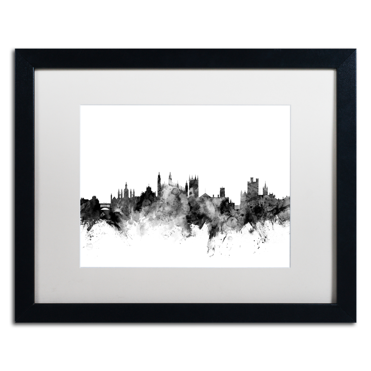 Michael Tompsett 'Cambridge England Skyline B&W' Black Wooden Framed Art 18 X 22 Inches