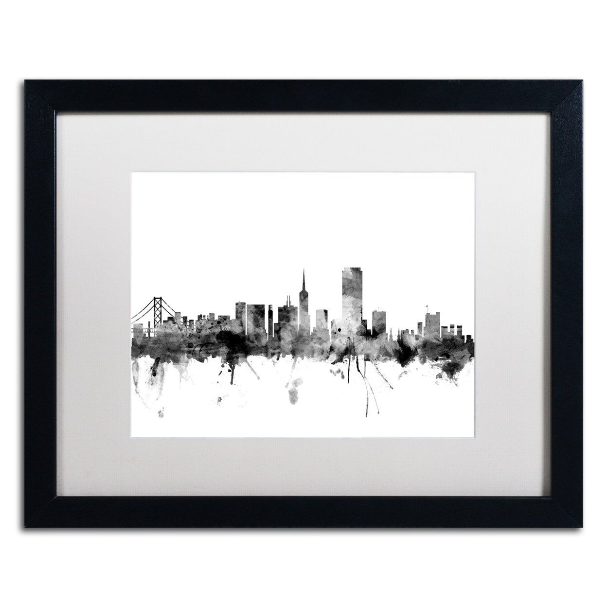 Michael Tompsett 'San Francisco City Skyline B&W' Black Wooden Framed Art 18 X 22 Inches