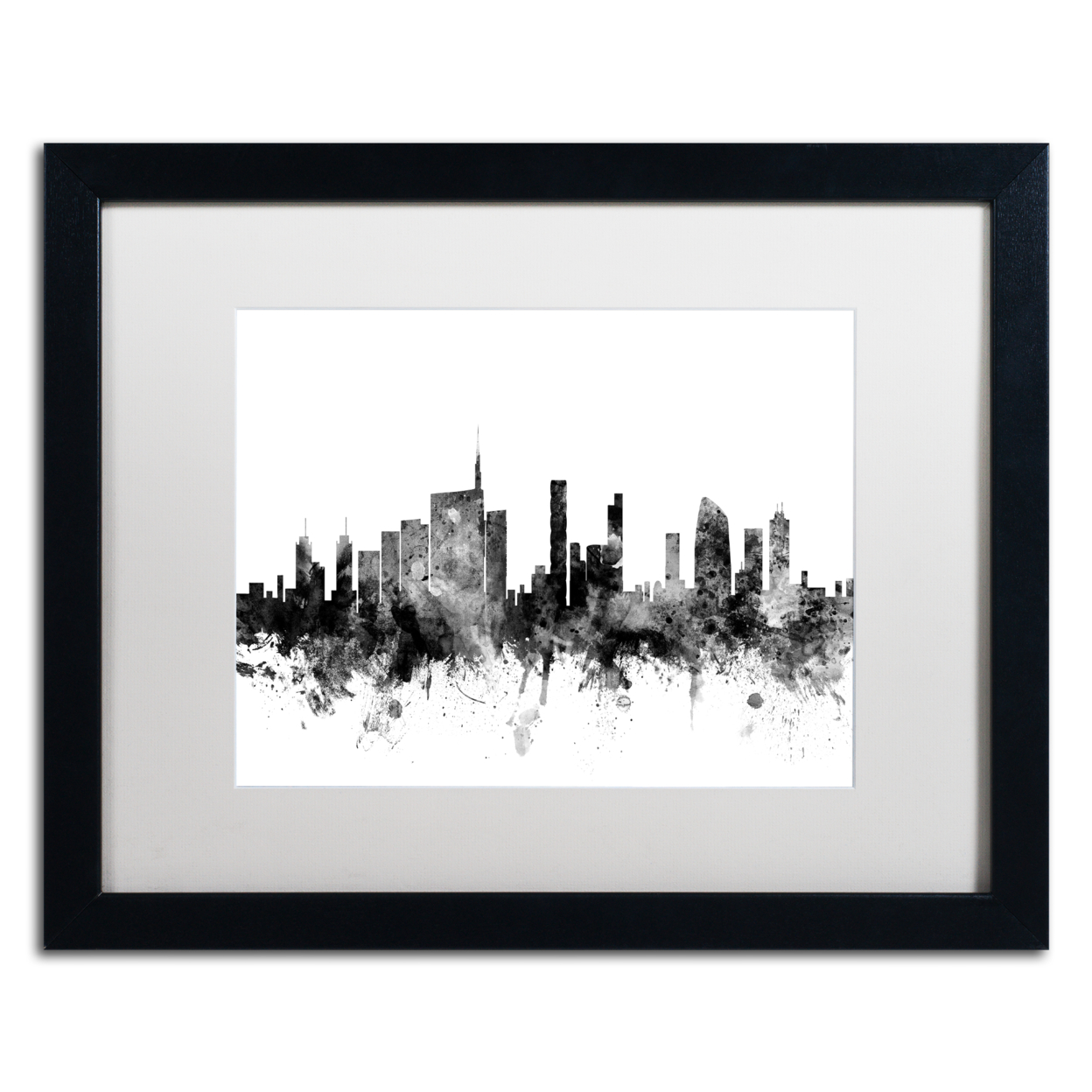 Michael Tompsett 'Milan Italy Skyline B&W' Black Wooden Framed Art 18 X 22 Inches