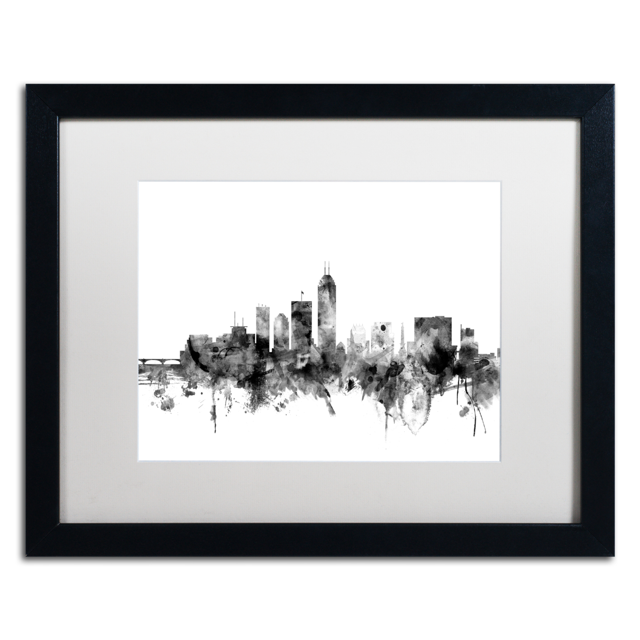 Michael Tompsett 'Indianapolis IN Skyline B&W' Black Wooden Framed Art 18 X 22 Inches