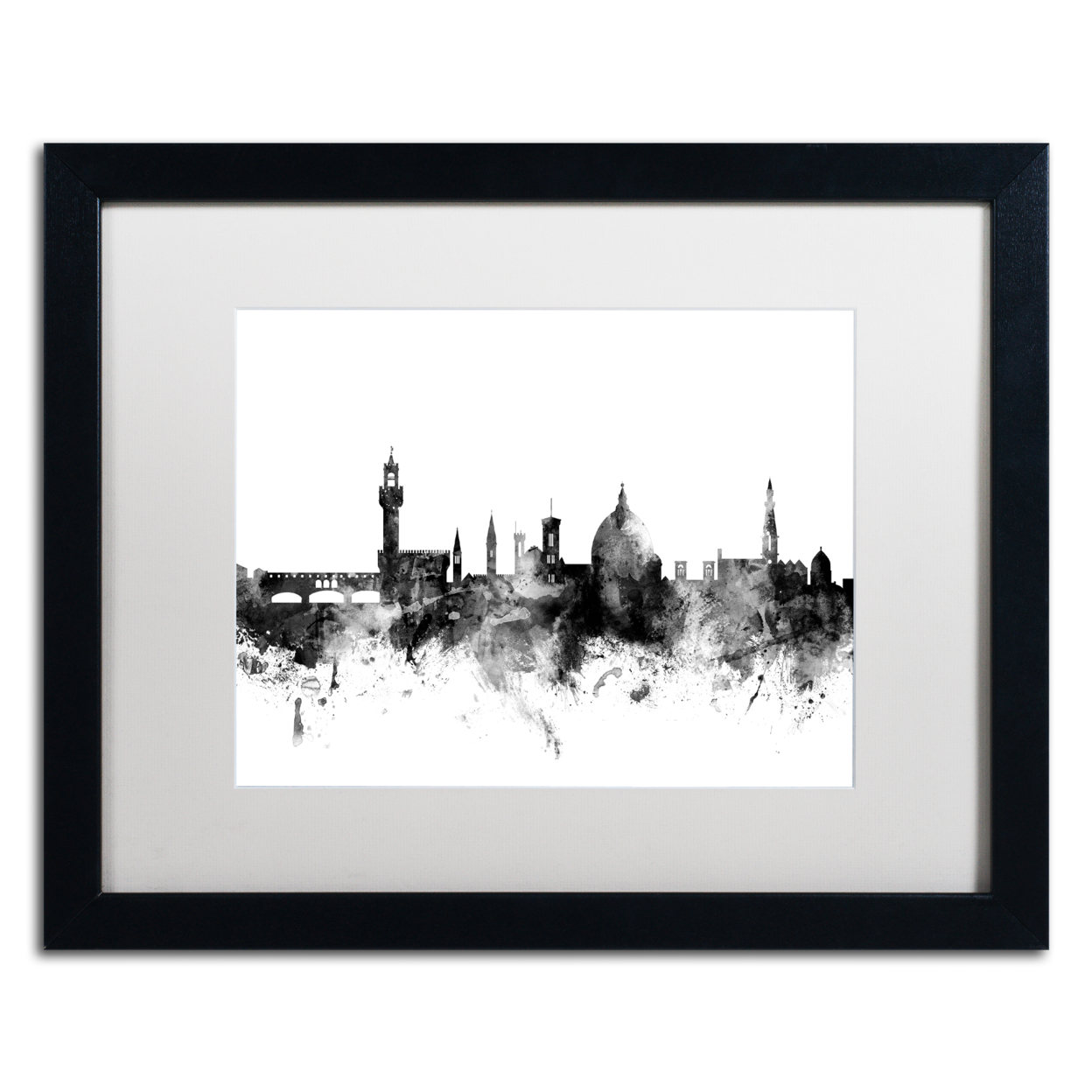 Michael Tompsett 'Florence Italy Skyline B&W' Black Wooden Framed Art 18 X 22 Inches