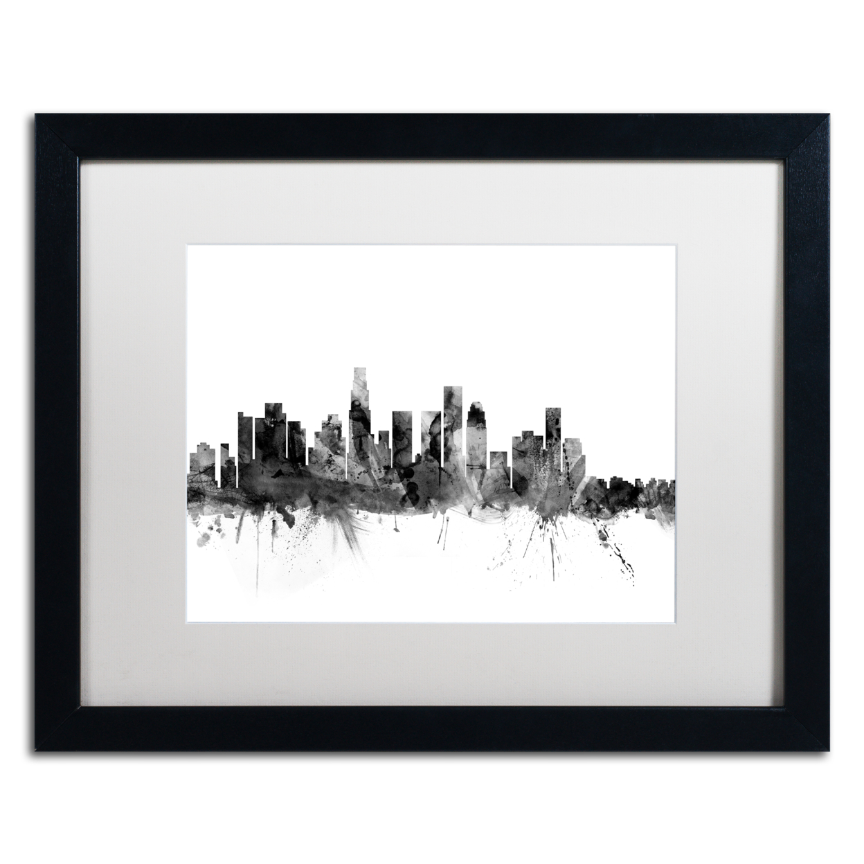 Michael Tompsett 'Los Angeles CA Skyline B&W' Black Wooden Framed Art 18 X 22 Inches