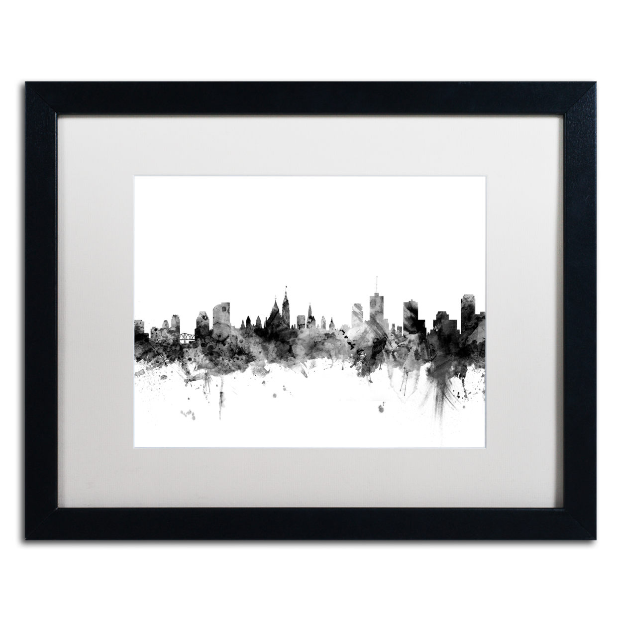 Michael Tompsett 'Ottawa Canada Skyline B&W' Black Wooden Framed Art 18 X 22 Inches