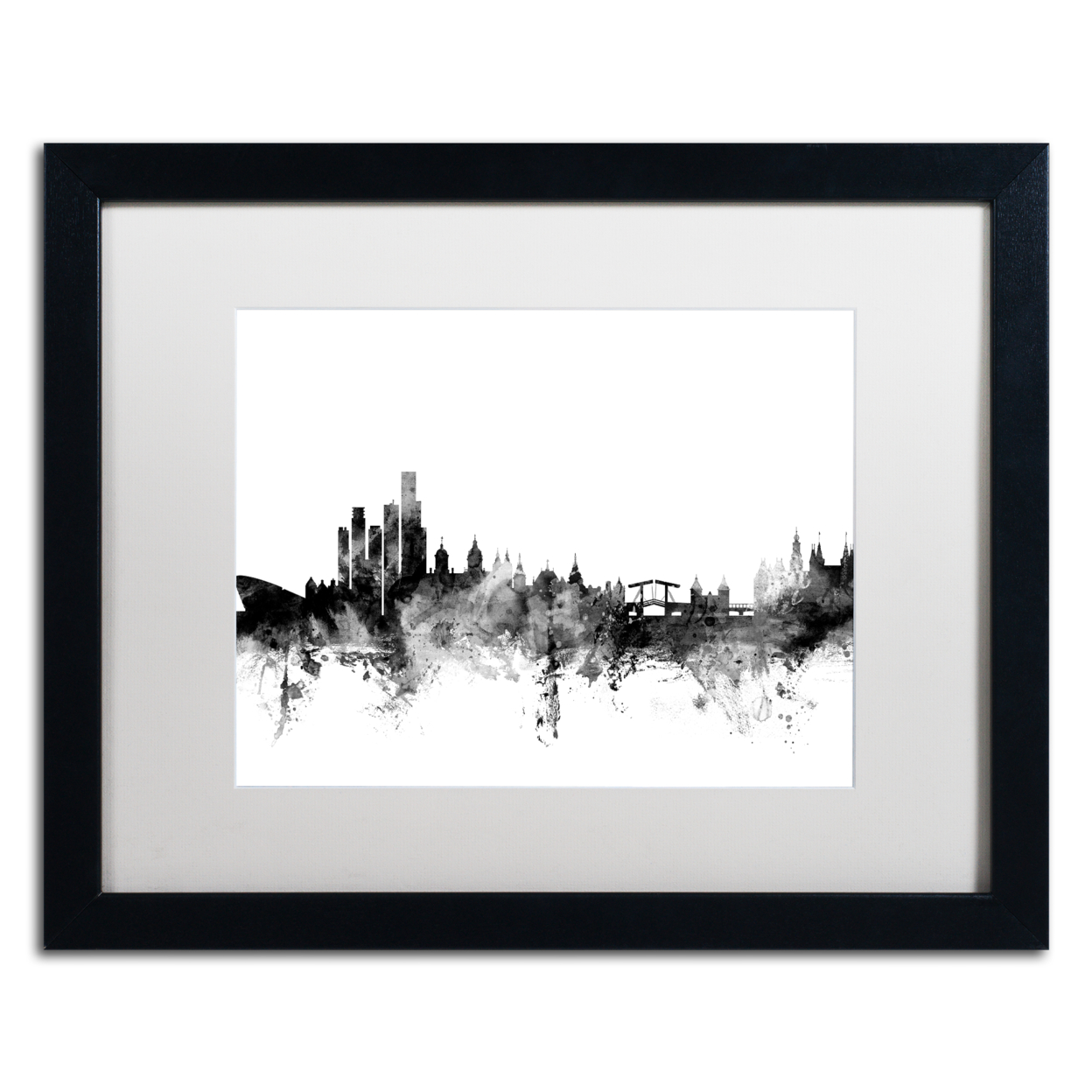 Michael Tompsett 'Amsterdam Skyline B&W' Black Wooden Framed Art 18 X 22 Inches