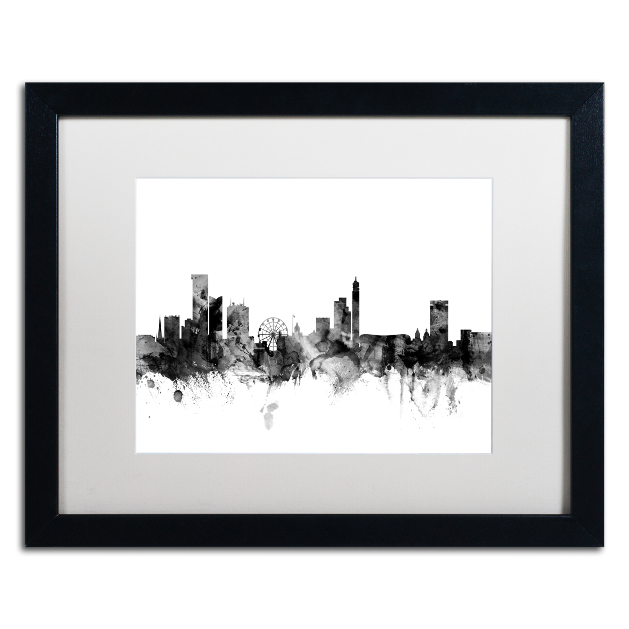Michael Tompsett 'Birmingham England Skyline B&W' Black Wooden Framed Art 18 X 22 Inches