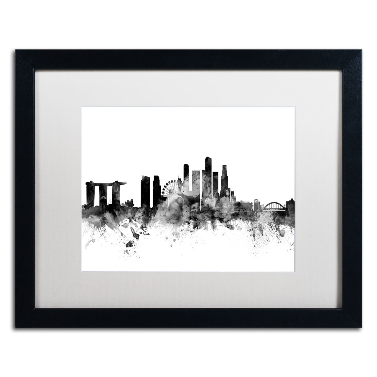 Michael Tompsett 'Singapore Skyline B&W' Black Wooden Framed Art 18 X 22 Inches