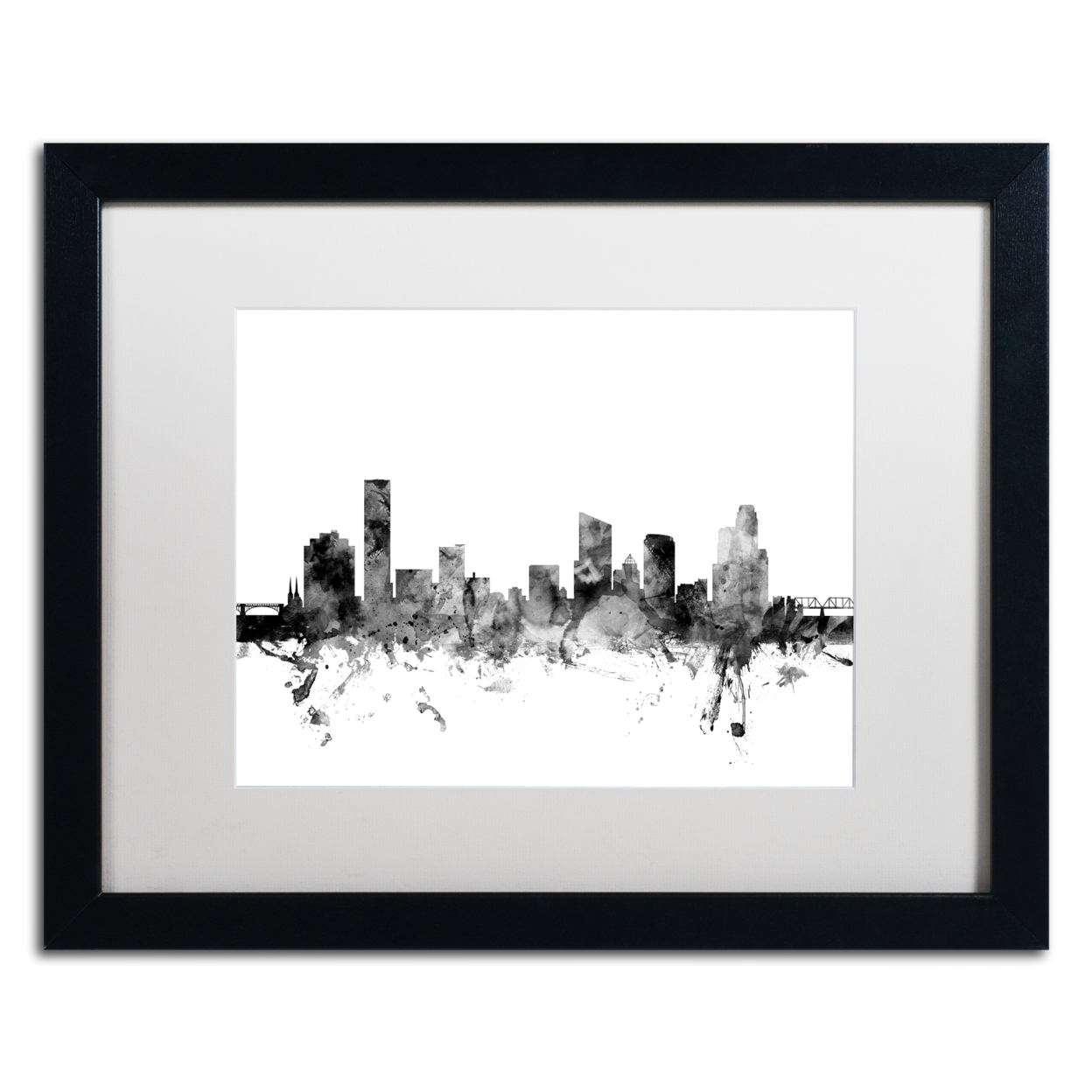 Michael Tompsett 'Grand Rapids MI Skyline B&W' Black Wooden Framed Art 18 X 22 Inches