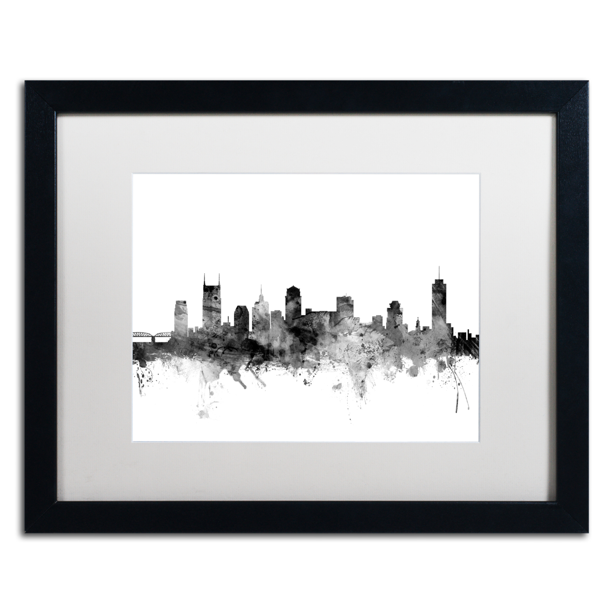Michael Tompsett 'Nashville TN Skyline B&W' Black Wooden Framed Art 18 X 22 Inches