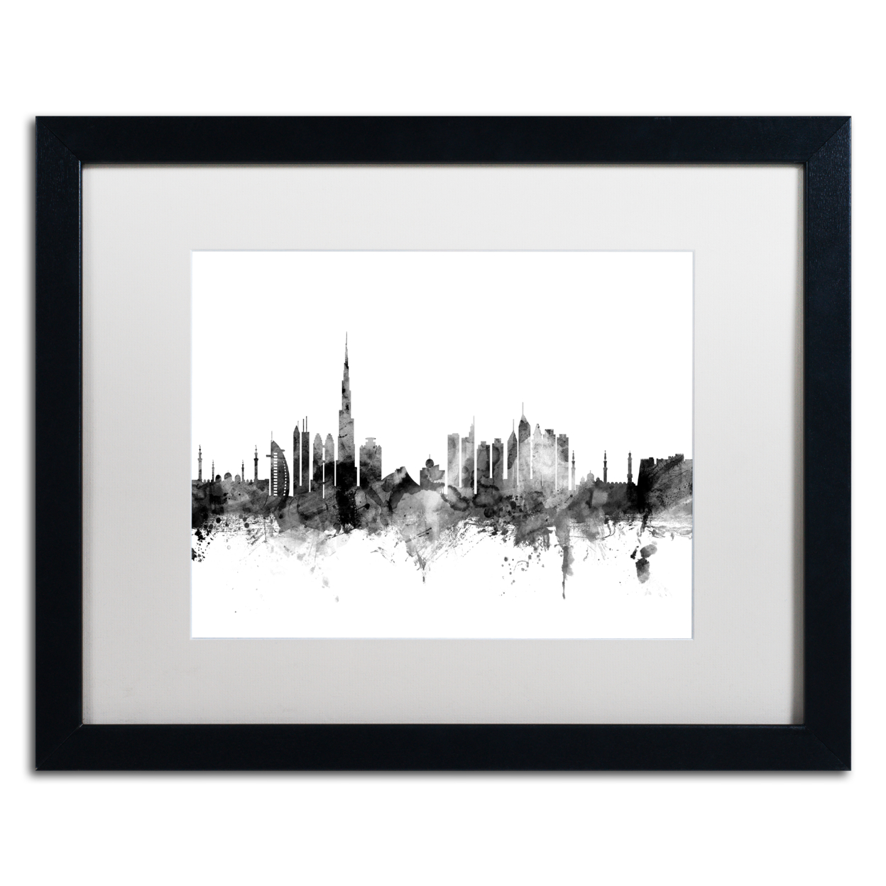 Michael Tompsett 'Dubai Skyline B&W' Black Wooden Framed Art 18 X 22 Inches