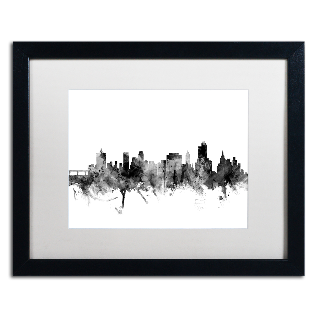 Michael Tompsett 'Tulsa Oklahoma Skyline B&W' Black Wooden Framed Art 18 X 22 Inches