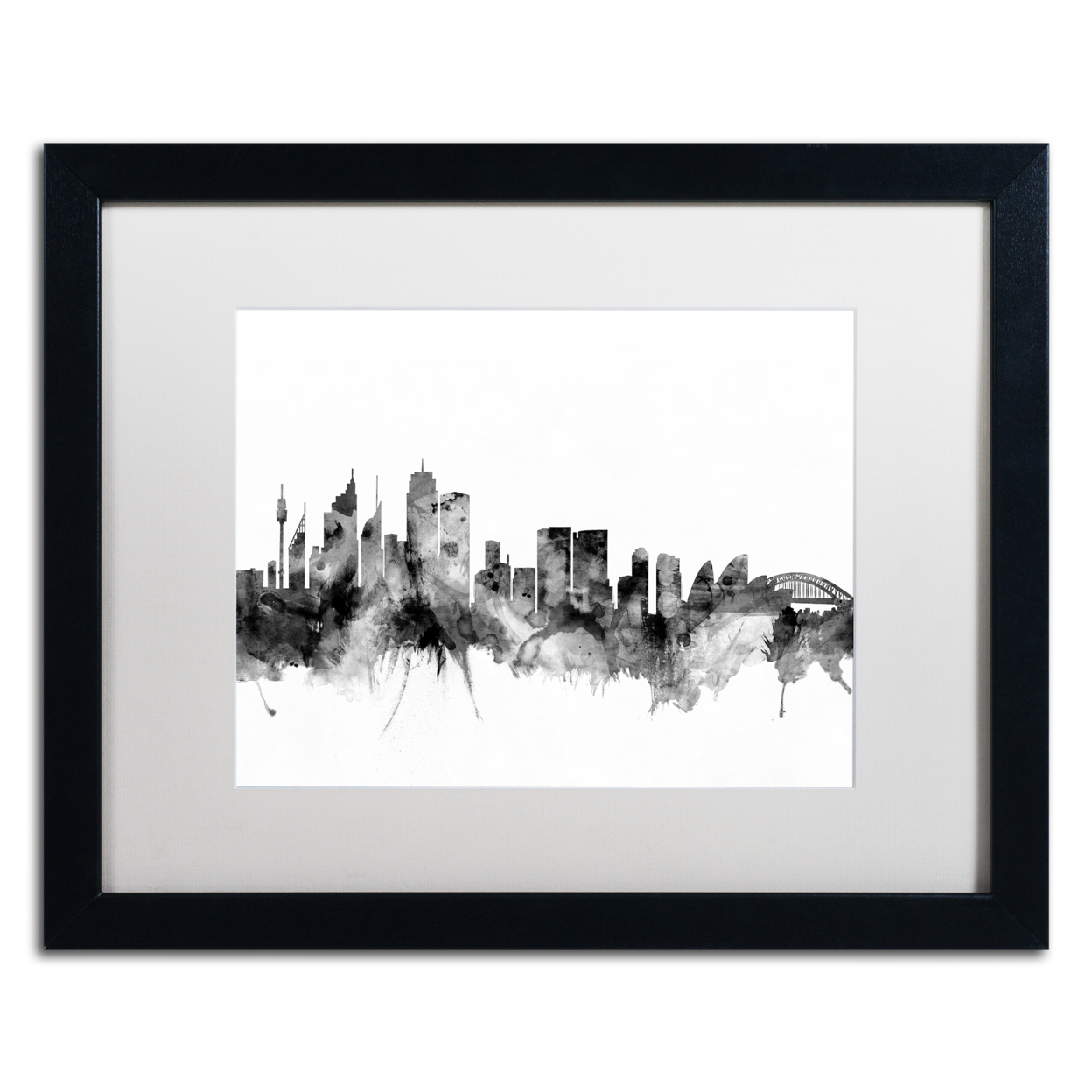 Michael Tompsett 'Sydney Australia Skyline B&W' Black Wooden Framed Art 18 X 22 Inches