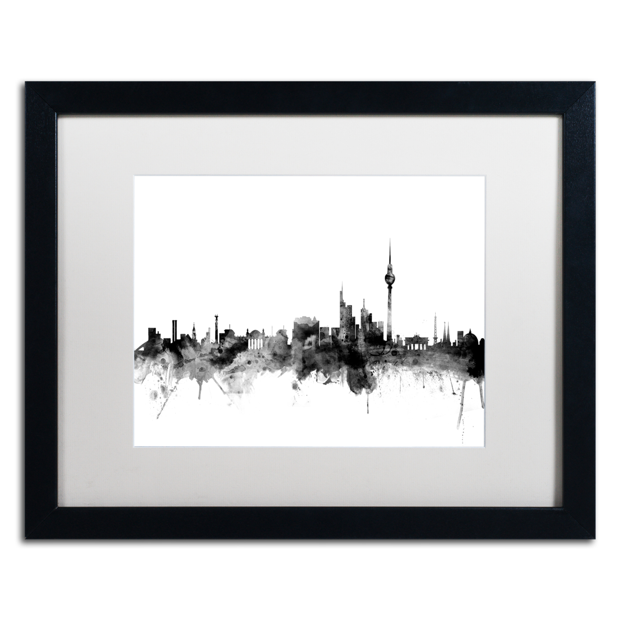 Michael Tompsett 'Berlin Germany Skyline B&W' Black Wooden Framed Art 18 X 22 Inches