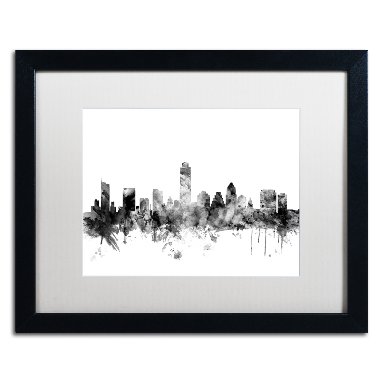 Michael Tompsett 'Austin Texas Skyline B&W' Black Wooden Framed Art 18 X 22 Inches