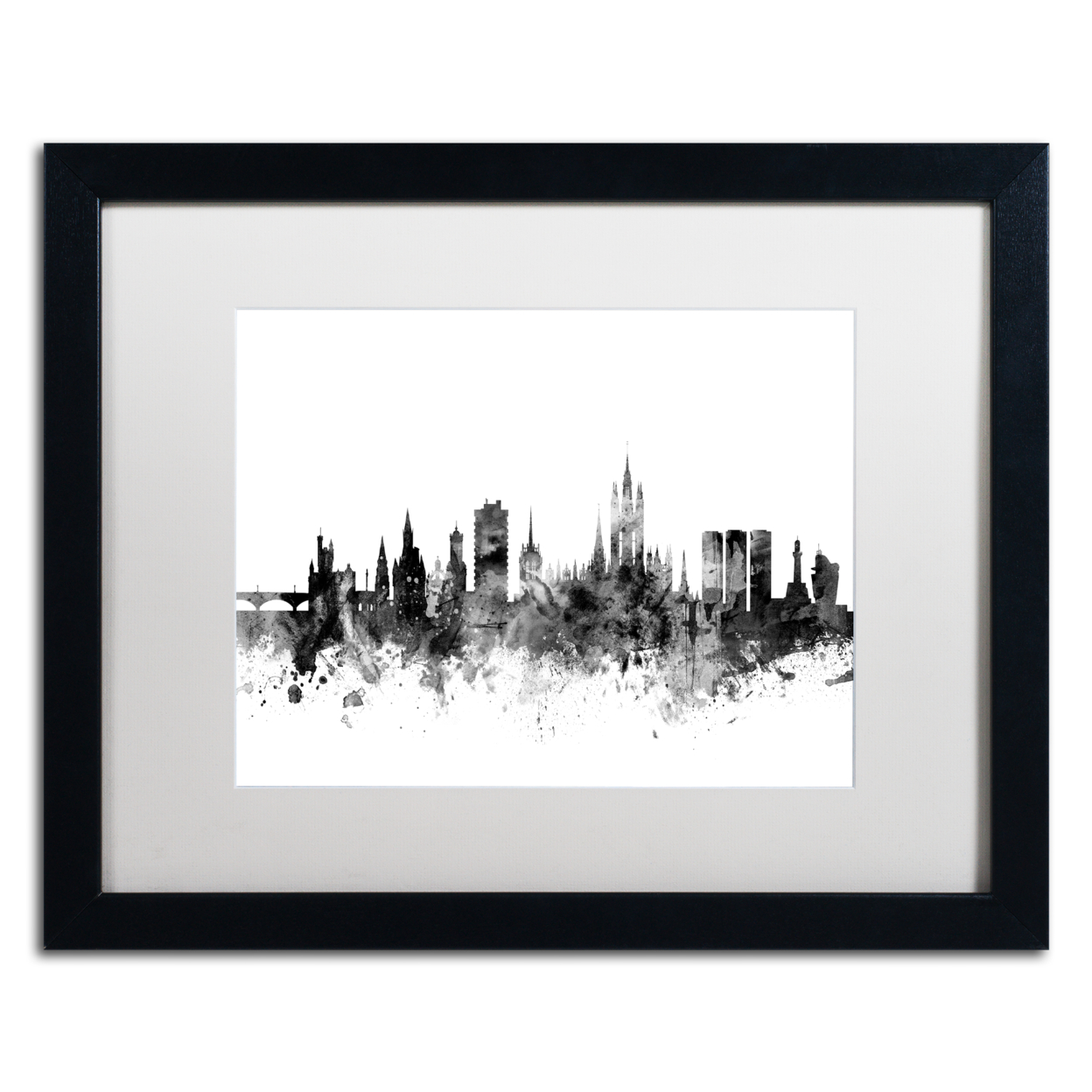 Michael Tompsett 'Aberdeen Scotland Skyline B&W' Black Wooden Framed Art 18 X 22 Inches