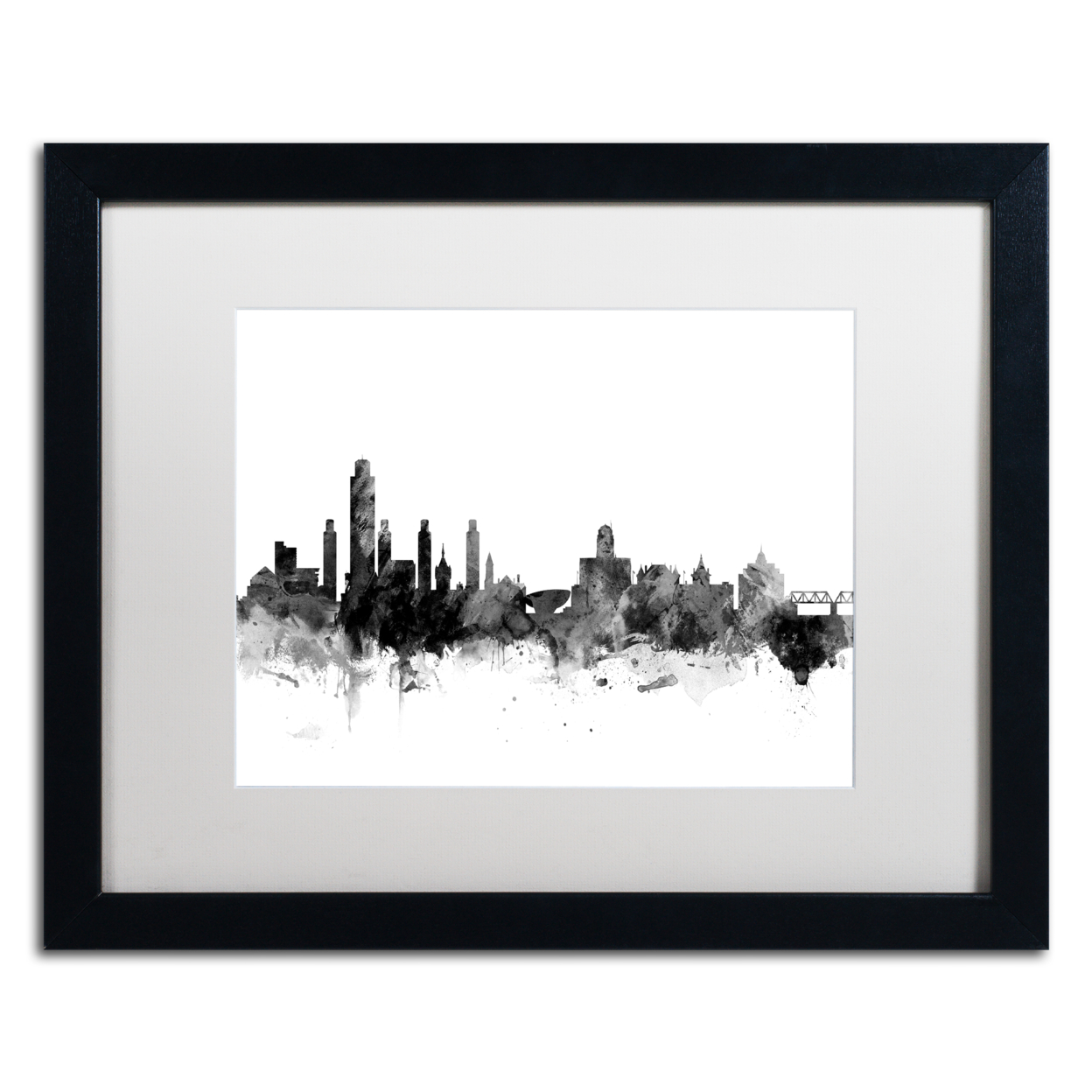 Michael Tompsett 'Albany New York Skyline B&W' Black Wooden Framed Art 18 X 22 Inches
