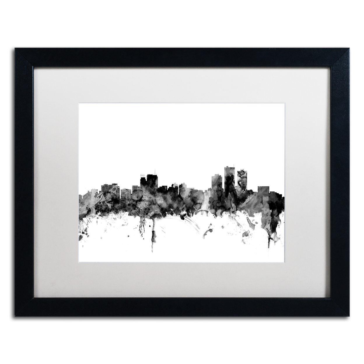 Michael Tompsett 'Anchorage Alaska Skyline B&W' Black Wooden Framed Art 18 X 22 Inches