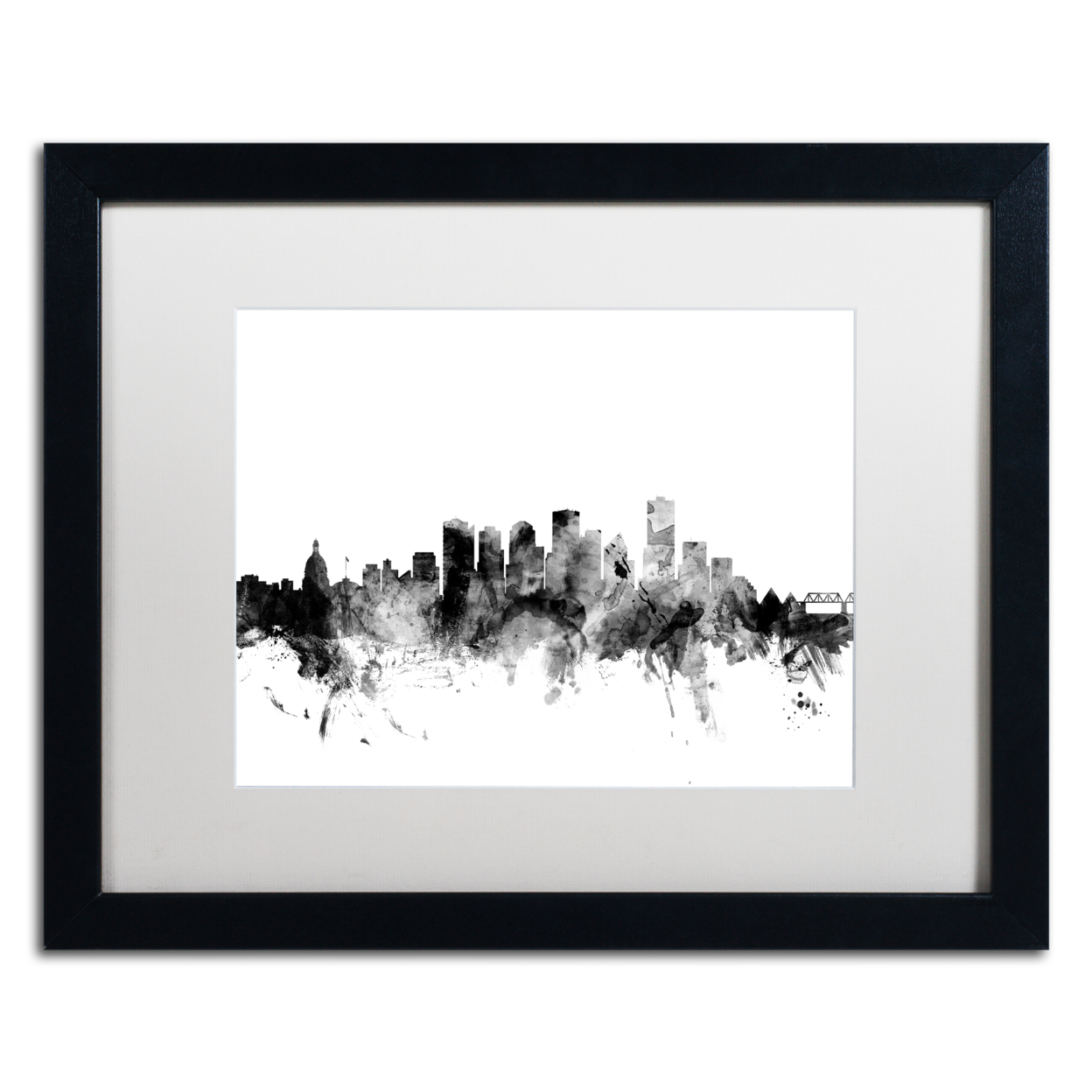 Michael Tompsett 'Edmonton Canada Skyline B&W' Black Wooden Framed Art 18 X 22 Inches