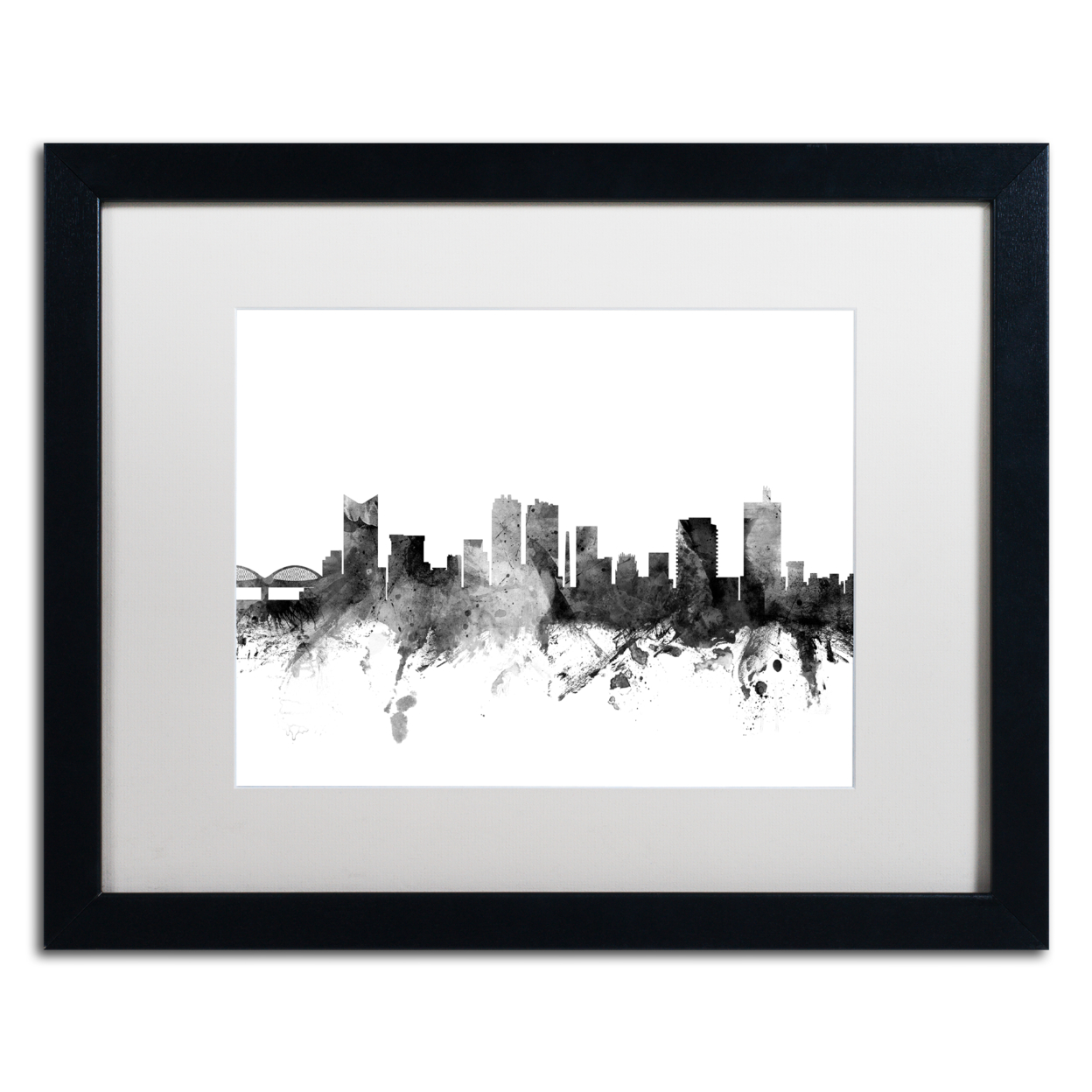 Michael Tompsett 'Fort Worth Texas Skyline B&W' Black Wooden Framed Art 18 X 22 Inches
