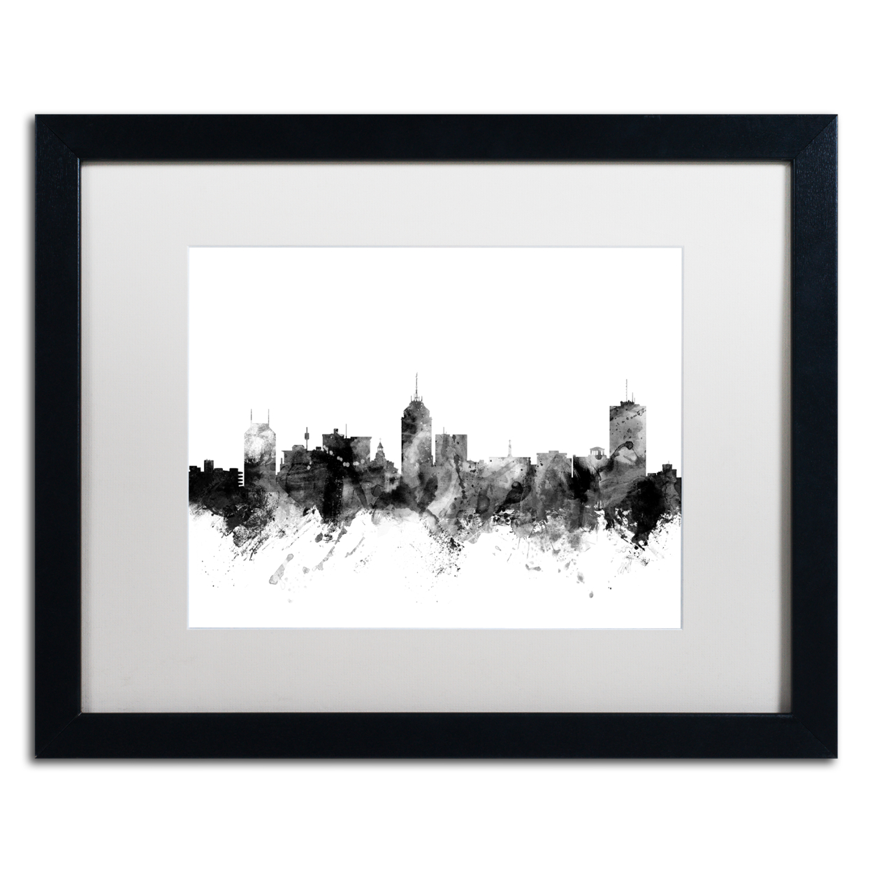 Michael Tompsett 'Fresno California Skyline B&W' Black Wooden Framed Art 18 X 22 Inches