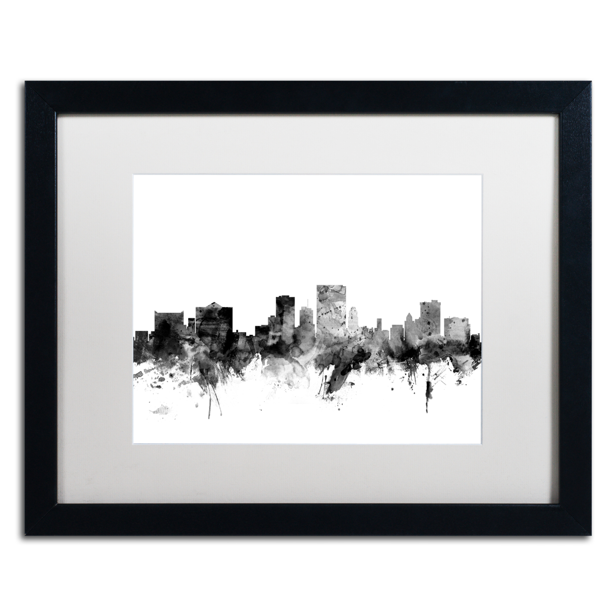 Michael Tompsett 'El Paso Texas Skyline B&W' Black Wooden Framed Art 18 X 22 Inches