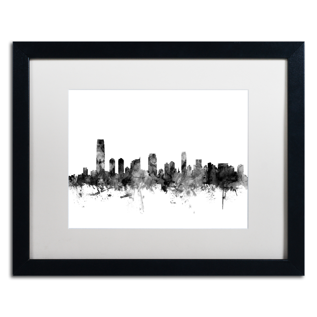 Michael Tompsett 'Jersey City NJ Skyline B&W' Black Wooden Framed Art 18 X 22 Inches