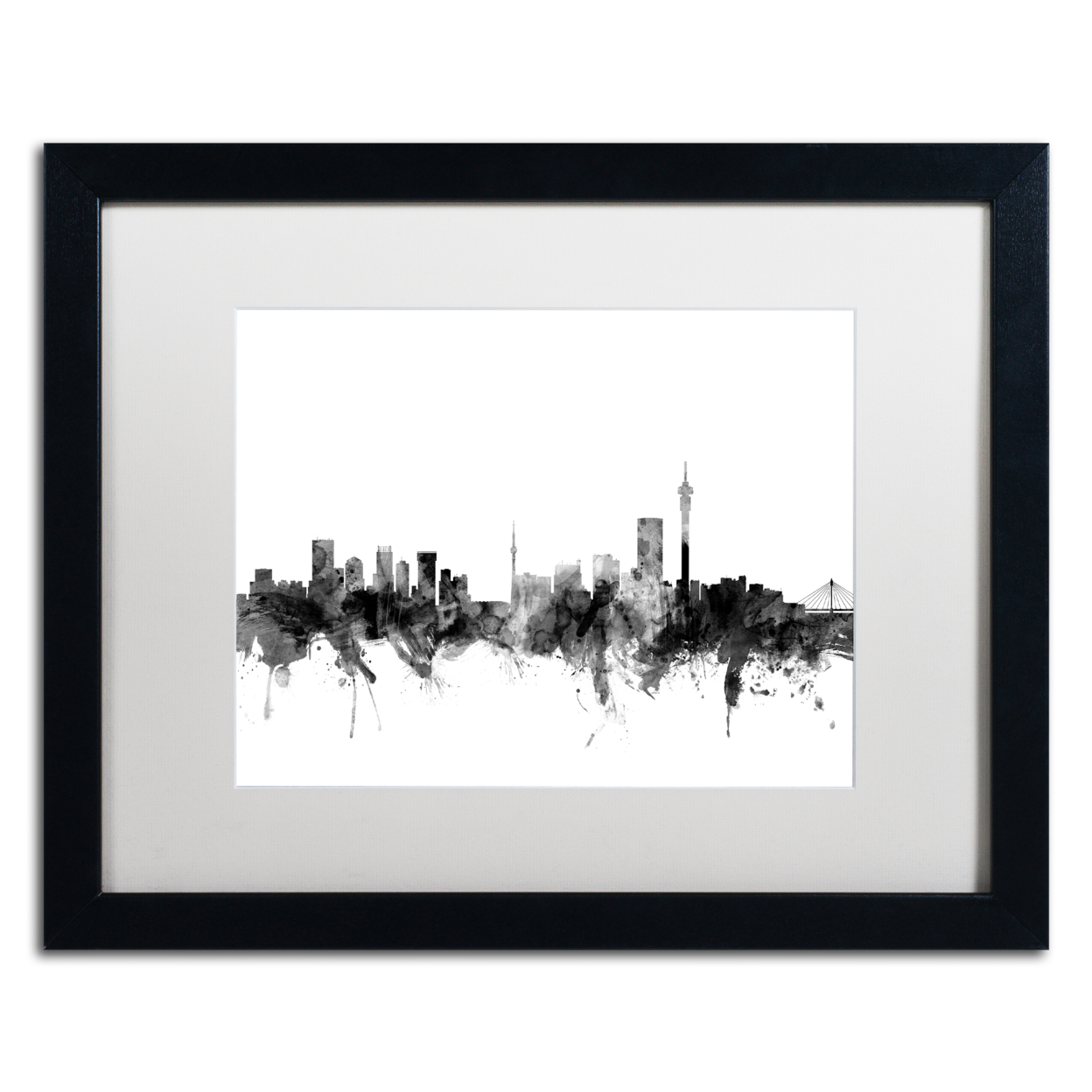 Michael Tompsett 'Johannesburg Skyline B&W' Black Wooden Framed Art 18 X 22 Inches