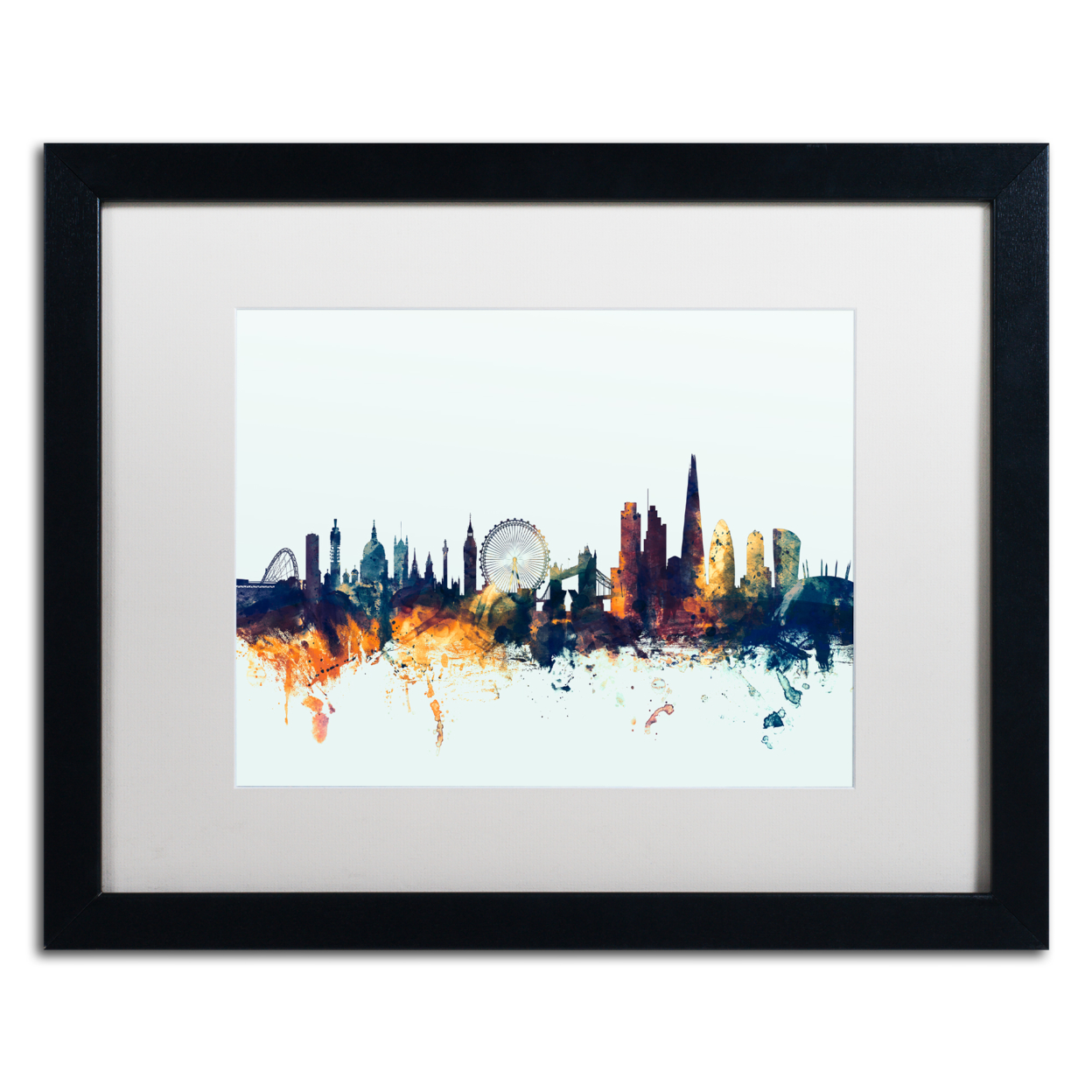 Michael Tompsett 'London England Skyline Blue' Black Wooden Framed Art 18 X 22 Inches