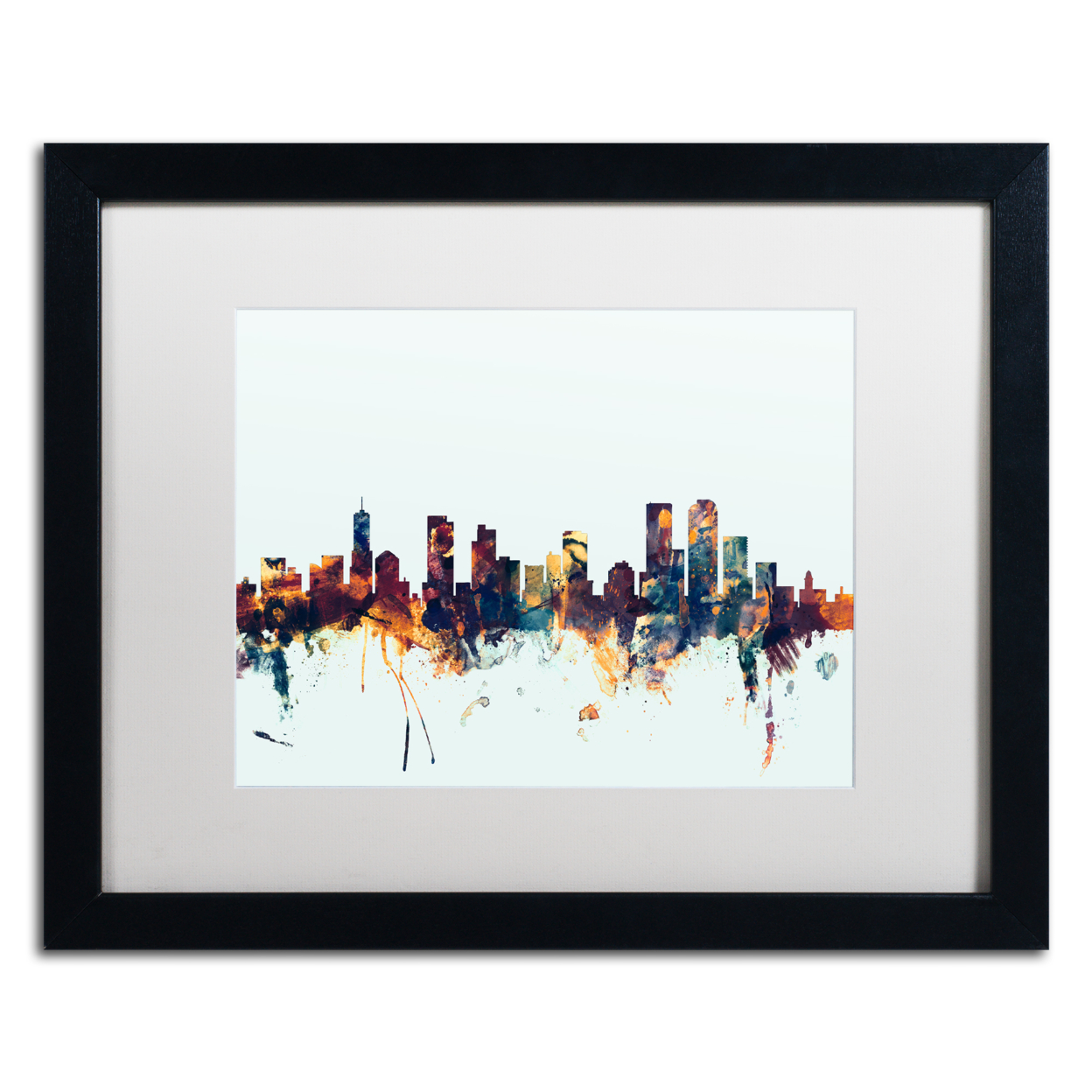 Michael Tompsett 'Denver Colorado Skyline Blue' Black Wooden Framed Art 18 X 22 Inches