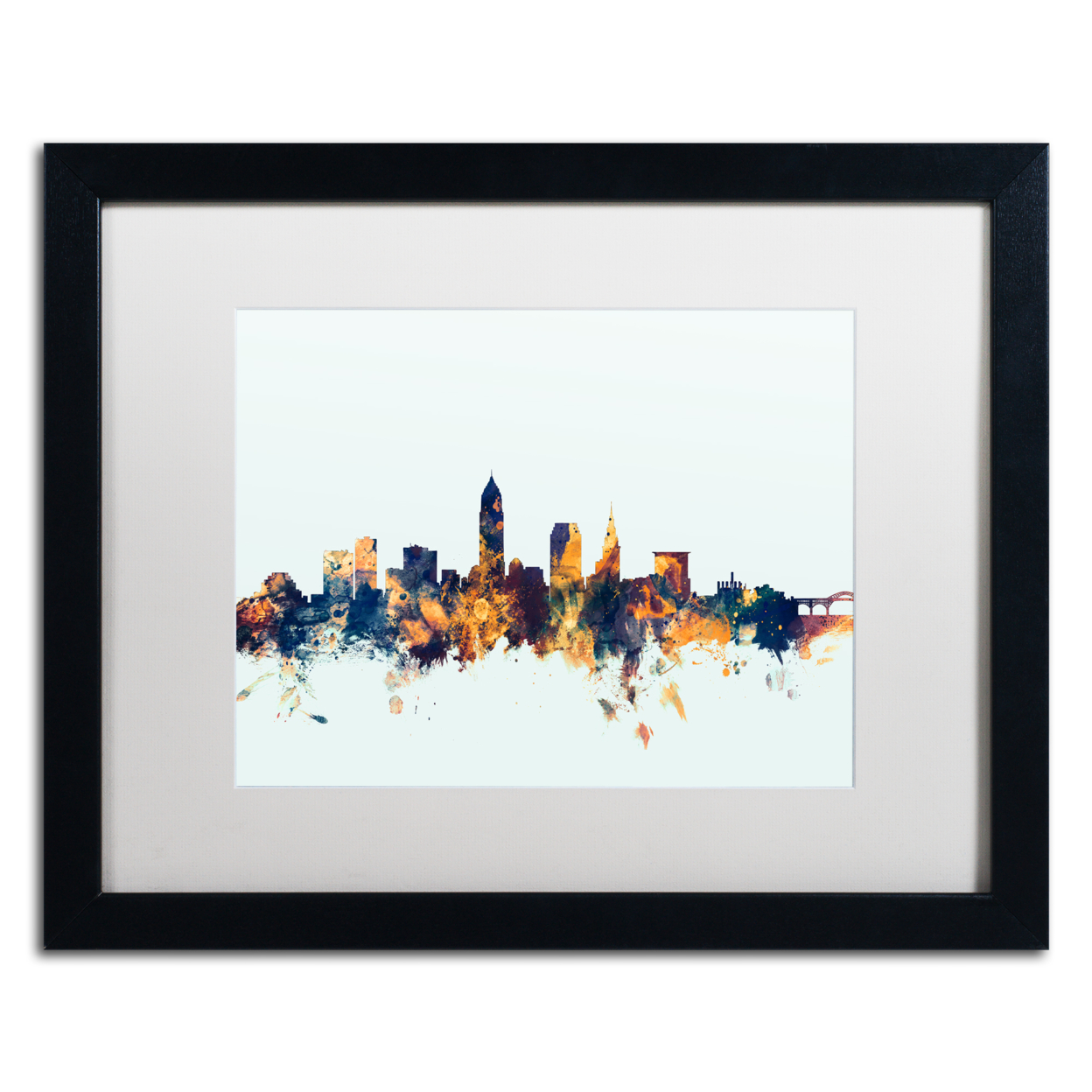 Michael Tompsett 'Cleveland Ohio Skyline Blue' Black Wooden Framed Art 18 X 22 Inches
