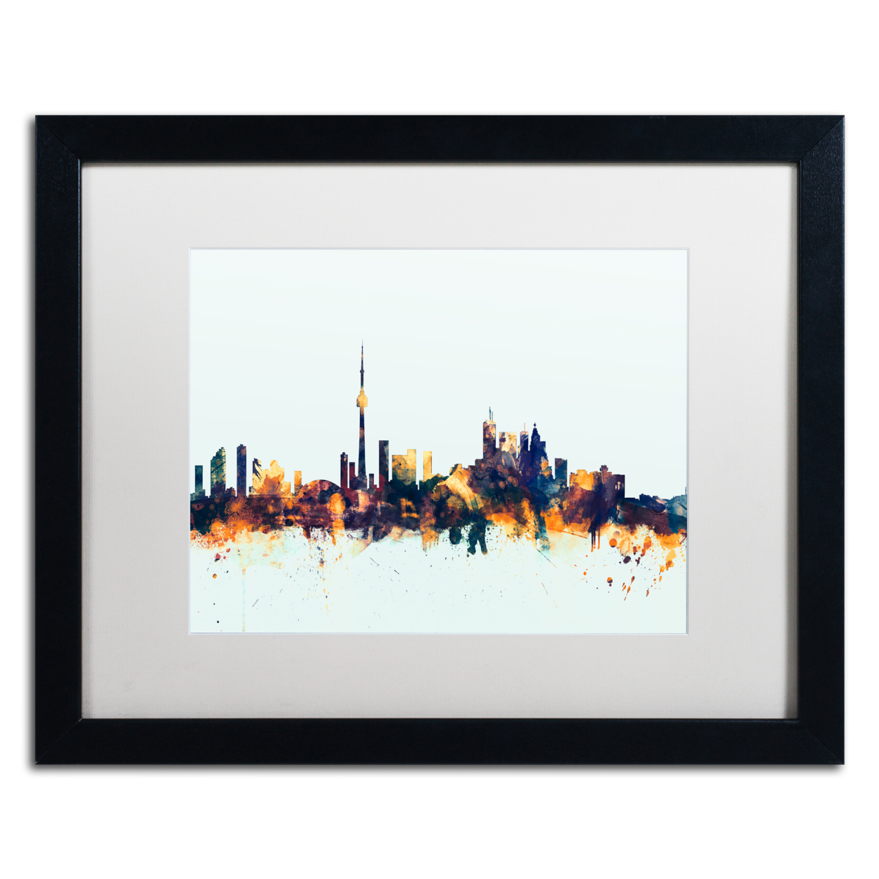 Michael Tompsett 'Toronto Canada Skyline Blue' Black Wooden Framed Art 18 X 22 Inches