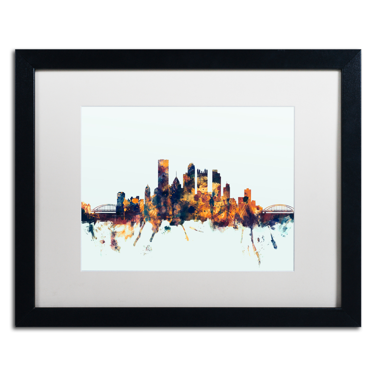 Michael Tompsett 'Pittsburgh PA Skyline Blue' Black Wooden Framed Art 18 X 22 Inches