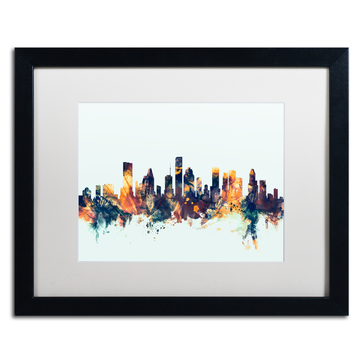 Michael Tompsett 'Houston Texas Skyline Blue' Black Wooden Framed Art 18 X 22 Inches