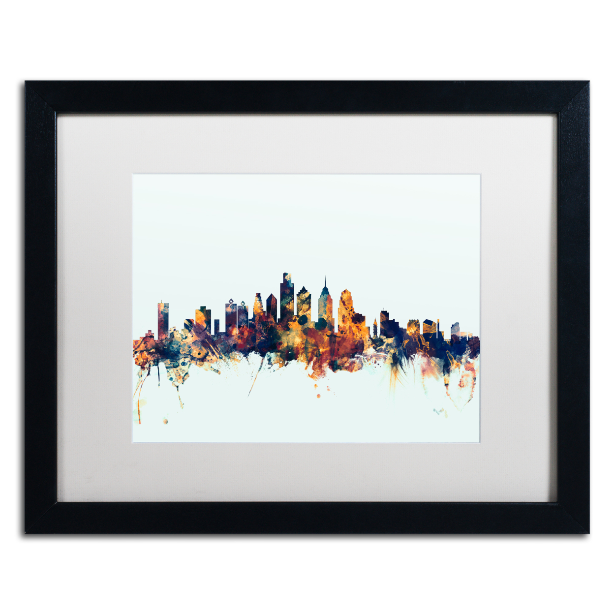 Michael Tompsett 'Philadelphia PA Skyline Blue' Black Wooden Framed Art 18 X 22 Inches