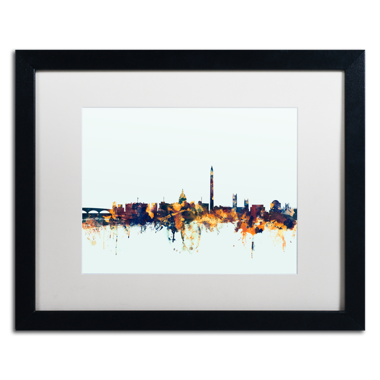 Michael Tompsett 'Washington DC Skyline Blue' Black Wooden Framed Art 18 X 22 Inches
