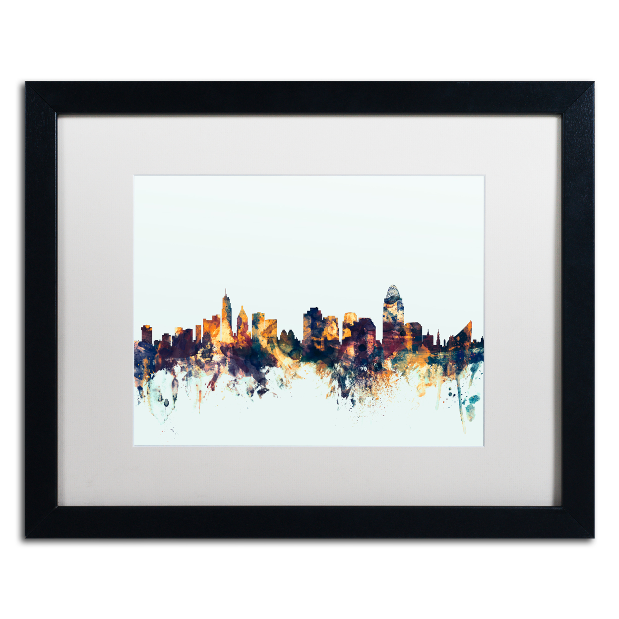 Michael Tompsett 'Cincinnati Ohio Skyline Blue' Black Wooden Framed Art 18 X 22 Inches