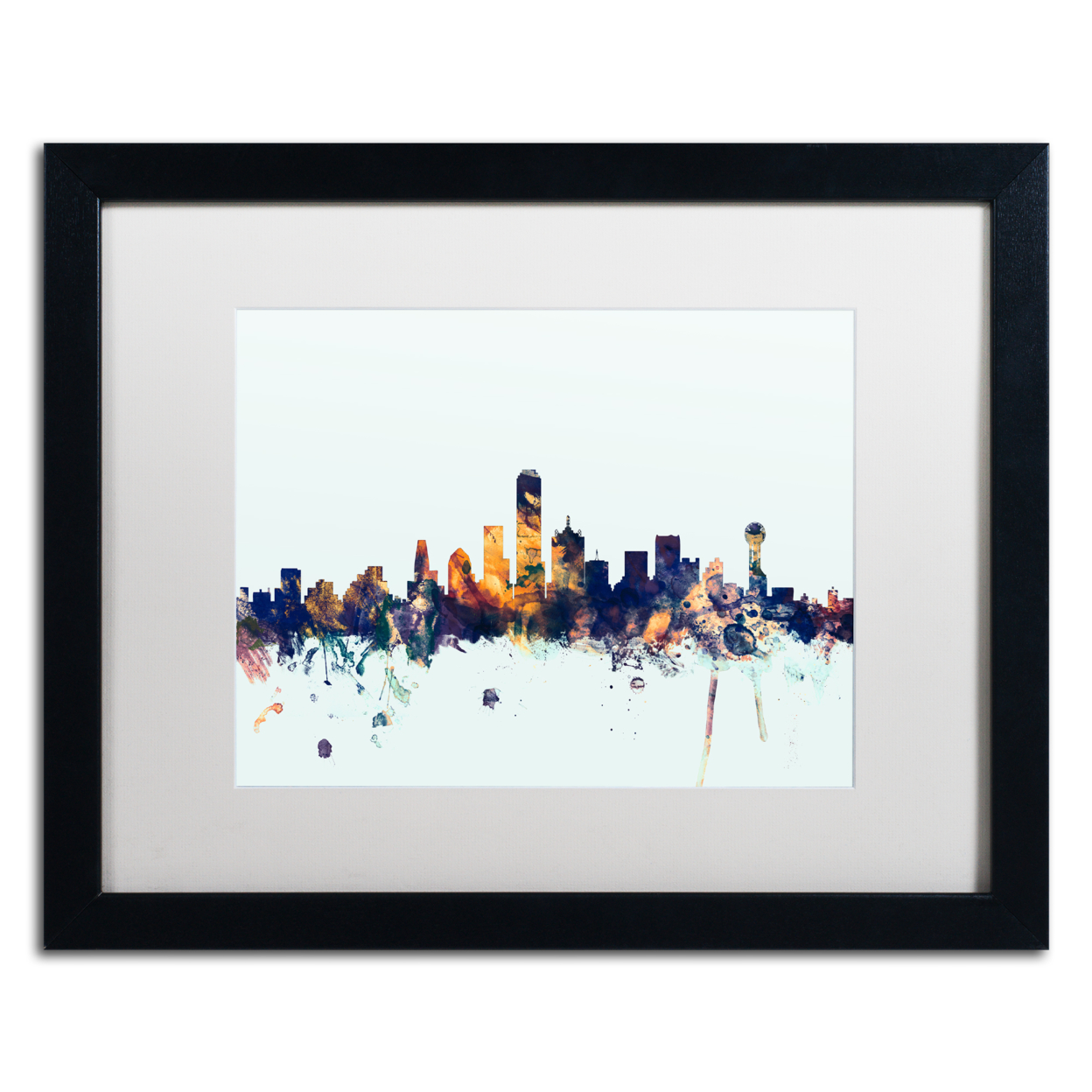 Michael Tompsett 'Dallas Texas Skyline Blue' Black Wooden Framed Art 18 X 22 Inches