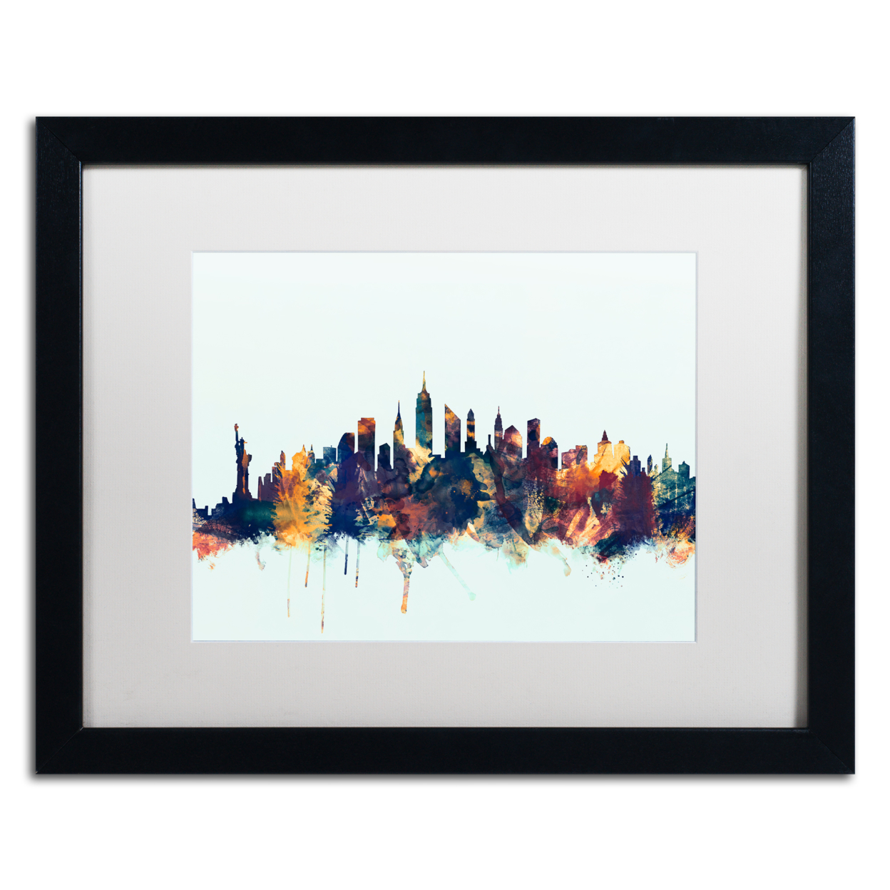 Michael Tompsett 'New York City Skyline Blue' Black Wooden Framed Art 18 X 22 Inches
