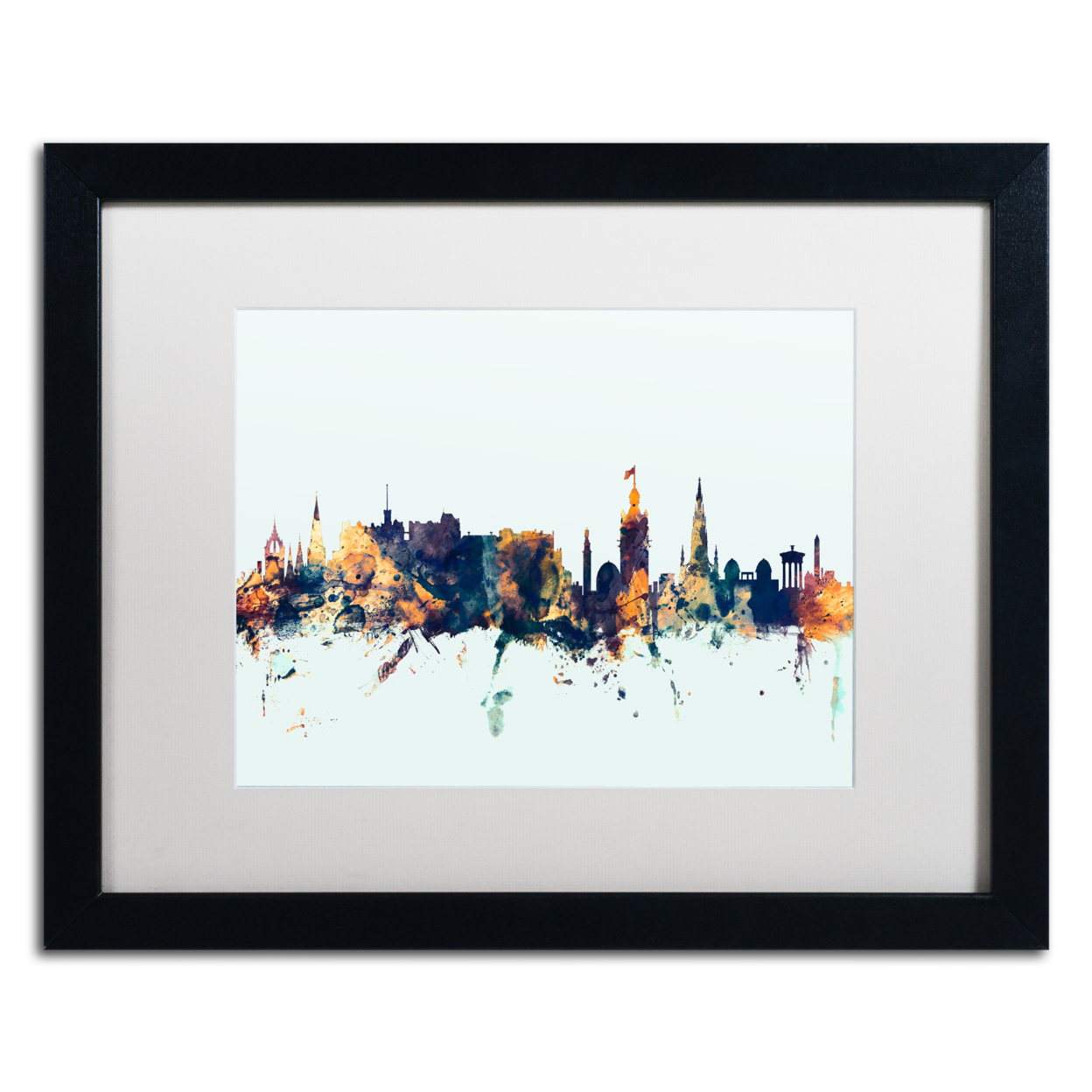 Michael Tompsett 'Edinburgh Skyline Blue' Black Wooden Framed Art 18 X 22 Inches