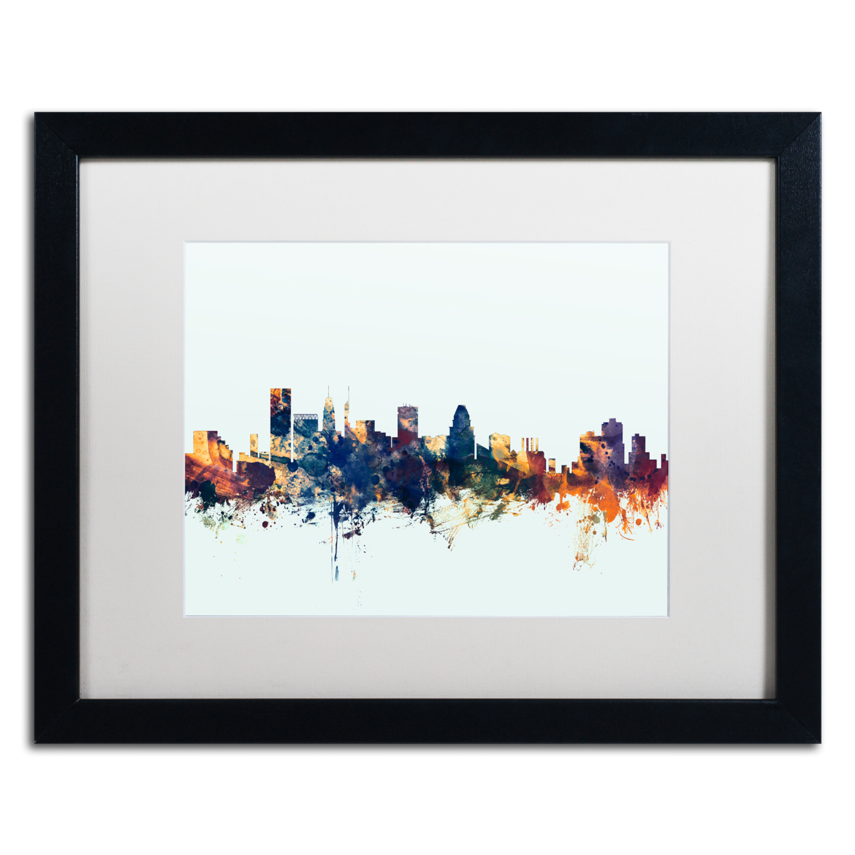 Michael Tompsett 'Baltimore MD Skyline Blue' Black Wooden Framed Art 18 X 22 Inches