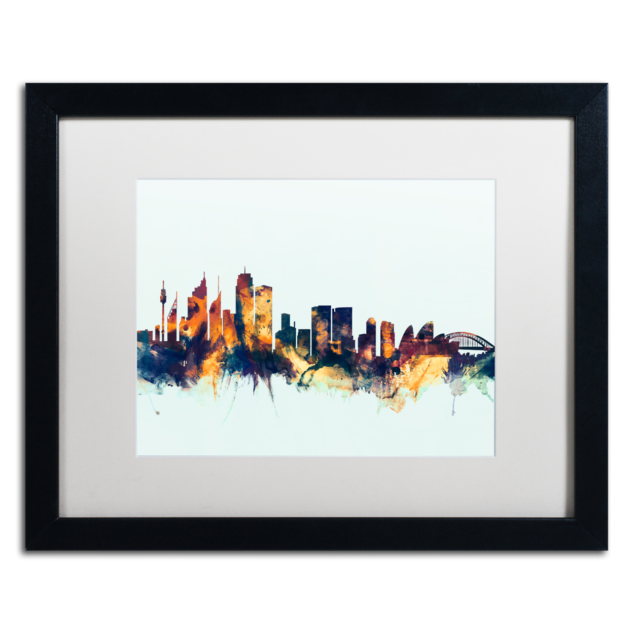 Michael Tompsett 'Sydney Australia Skyline Blue' Black Wooden Framed Art 18 X 22 Inches