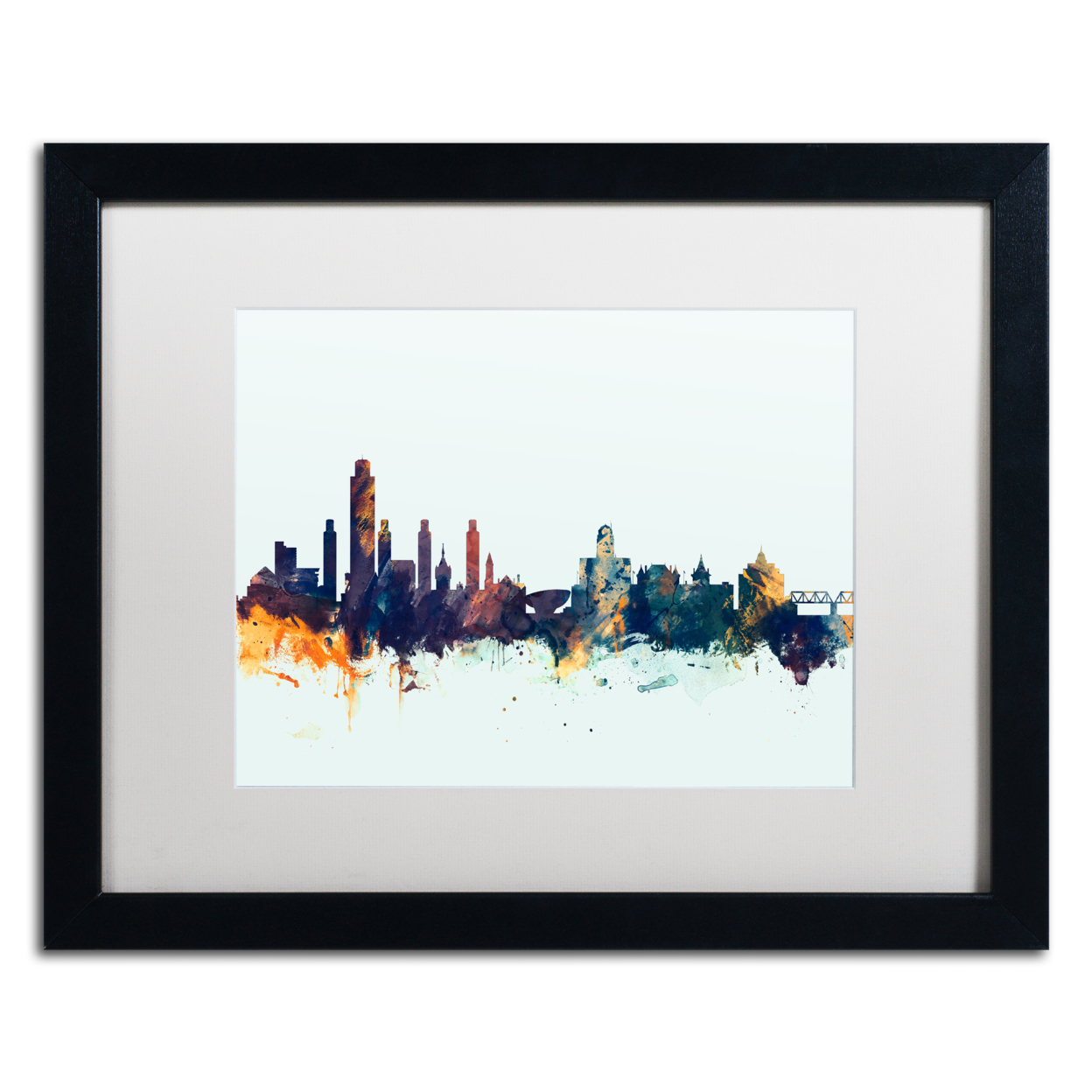 Michael Tompsett 'Albany New York Skyline Blue' Black Wooden Framed Art 18 X 22 Inches