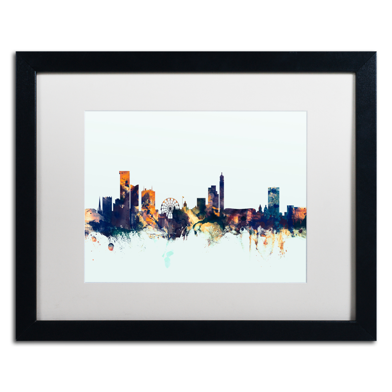 Michael Tompsett 'Birmingham Skyline Blue' Black Wooden Framed Art 18 X 22 Inches