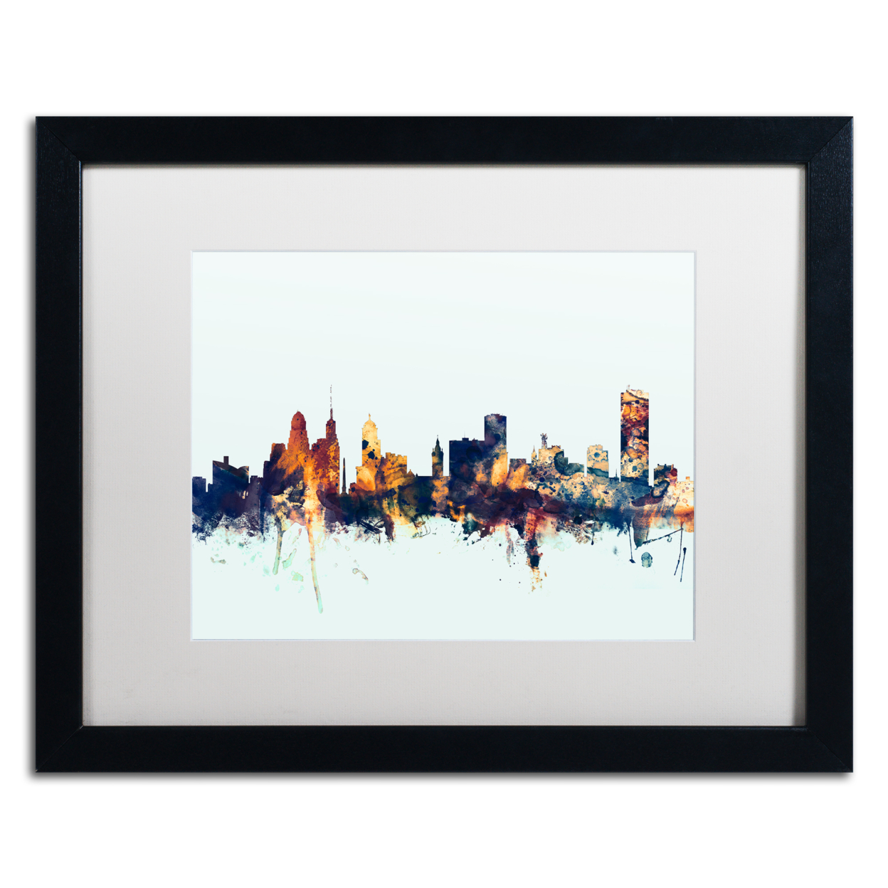 Michael Tompsett 'Buffalo New York Skyline Blue' Black Wooden Framed Art 18 X 22 Inches