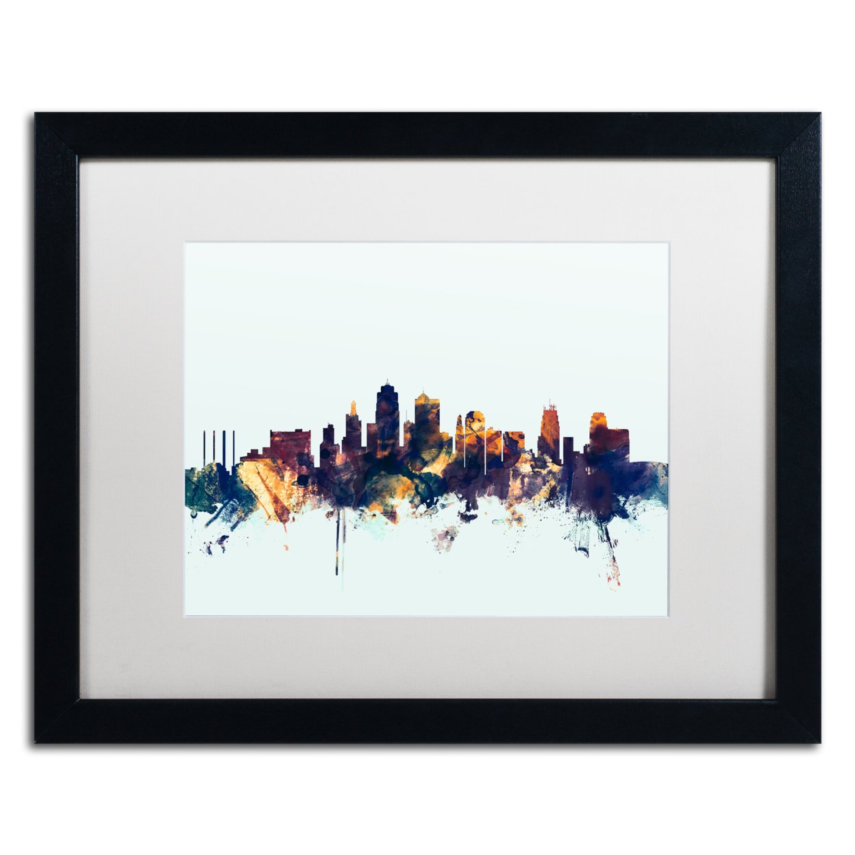 Michael Tompsett 'Kansas City Skyline Blue' Black Wooden Framed Art 18 X 22 Inches