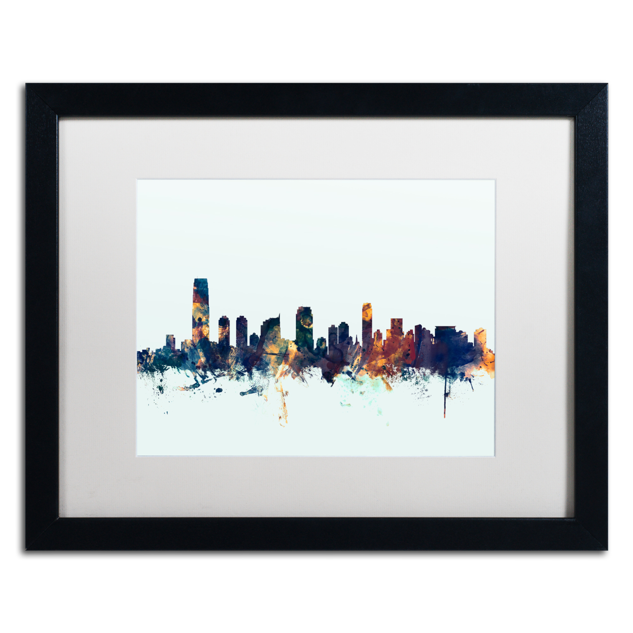 Michael Tompsett 'Jersey City NJ Skyline Blue' Black Wooden Framed Art 18 X 22 Inches