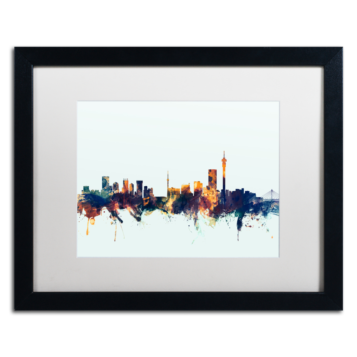 Michael Tompsett 'Johannesburg Skyline Blue' Black Wooden Framed Art 18 X 22 Inches