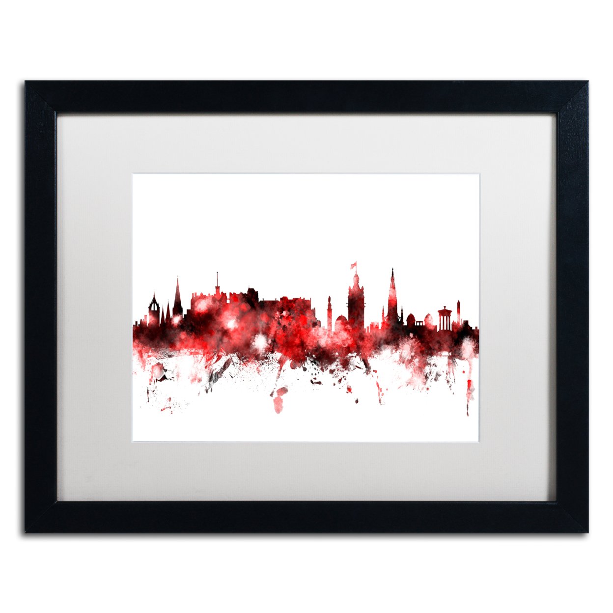 Michael Tompsett 'Edinburgh Skyline Red 2' Black Wooden Framed Art 18 X 22 Inches