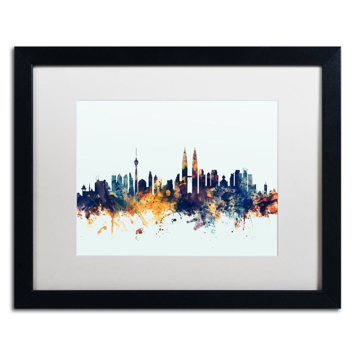 Michael Tompsett 'Kuala Lumpur Skyline Blue' Black Wooden Framed Art 18 X 22 Inches